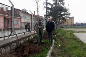 Bursa Yenişehir'de veliler okul bah&ccedil;esini ağa&ccedil;landırdı