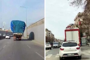Aşırı y&uuml;kl&uuml; kamyonların tehlikeli yolculuğu!