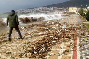 Bursa'da denizdeki &ccedil;&ouml;pler sahili &ccedil;&ouml;pl&uuml;ğe &ccedil;evirdi