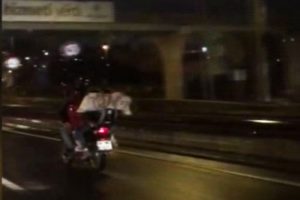 Motosiklet &uuml;zerinde tehlikeli yolculuk kamerada