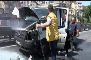Yanan kamyoneti b&ouml;yle s&ouml;nd&uuml;rd&uuml;ler