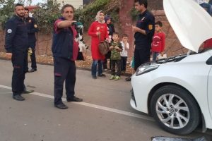 Otomobilin motoruna sıkışan kediyi itfaiye ekipleri &ccedil;ıkardı