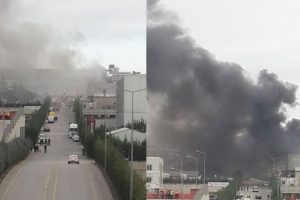 Gebze'de, fabrika çatısında yangın