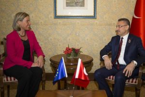 Cumhurbaşkanı Yardımcısı Oktay, AB Y&uuml;ksek Temsilcisi Mogherini ile g&ouml;r&uuml;şt&uuml;