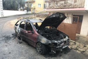 Bursa'da park halindeki otomobil k&uuml;le d&ouml;nd&uuml;