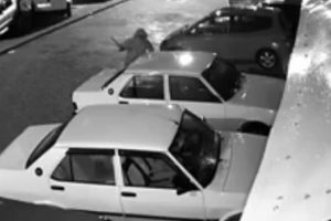 Levyeyle otomobilin camını kıran kişi kameraya yakalandı