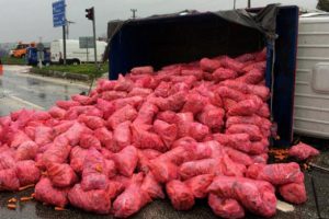 Kamyon ile minib&uuml;s &ccedil;arpıştı! 4,5 ton yere sa&ccedil;ıldı