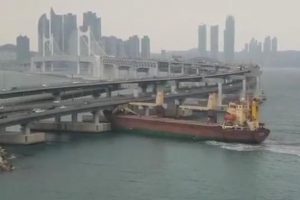 Rus kargo gemisi, G&uuml;ney Kore'de k&ouml;pr&uuml;ye &ccedil;arptı