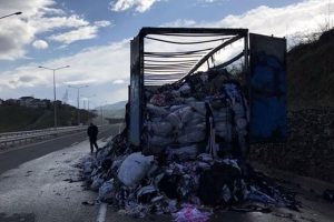 Tırın dorsesi seyir halinde alev aldı