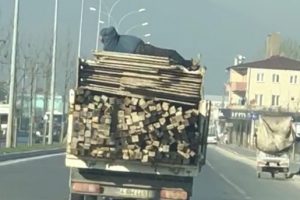 Kamyonetin kasasında tehlikeli yolculuk