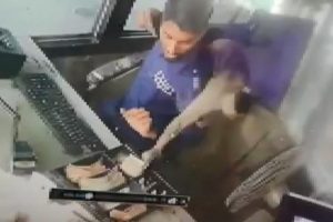 Otoyol gişe kasasından para &ccedil;alan 'hırsız maymun' kamerada