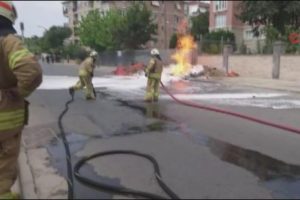 Doğal gaz hattında yangın &ccedil;ıktı