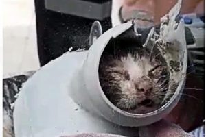 Su borusuna sıkışan yavru kedi kurtarıldı