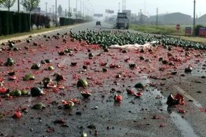 Yola sa&ccedil;ılan karpuzlar trafiği aksattı