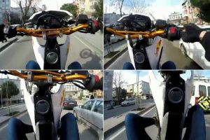 Motosikletlinin 'tek teker ter&ouml;r&uuml;' kamerada
