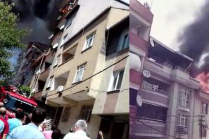 Binanın &ccedil;atısında &ccedil;ıkan yangın paniğe neden oldu