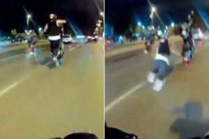Motosikletli magandanın tek teker kazası kamerada