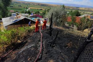 Bah&ccedil;e yangını, ev ile ormanlık alana sı&ccedil;ramadan s&ouml;nd&uuml;r&uuml;ld&uuml;