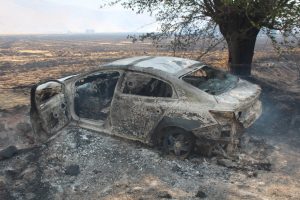 Arazide yangınında başkanın makam aracı da k&uuml;l oldu