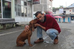 Selde kaybolan k&ouml;peği y&uuml;zerek geldi, sevince boğuldu