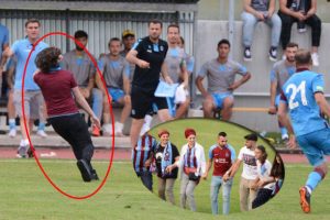 Trabzonsporlu taraftar sahaya girip rakip oyuncuyu kovaladı