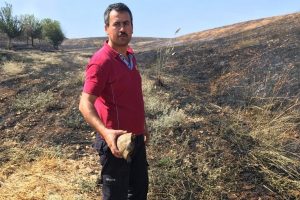 Yangının ortasında kalan kaplumbağa son anda kurtarıldı