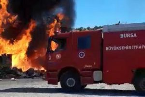 Bursa'da soğuk hava deposu bah&ccedil;esindeki yangın paniğe neden oldu