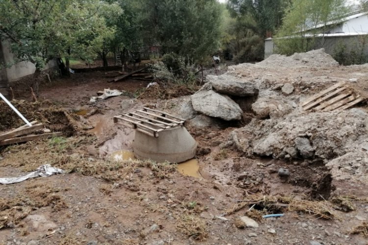 Taşkın ahıra zarar verdi