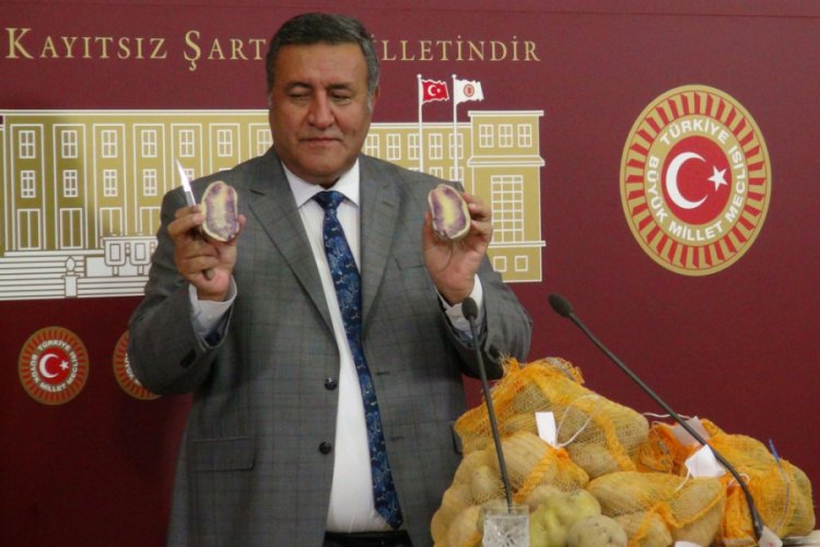 CHP'li G&uuml;rer'den TBMM'de patatesli basın toplantısı