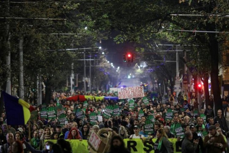 Romanya'da binlerce kişi ka&ccedil;ak ağa&ccedil; kesimini protesto etti