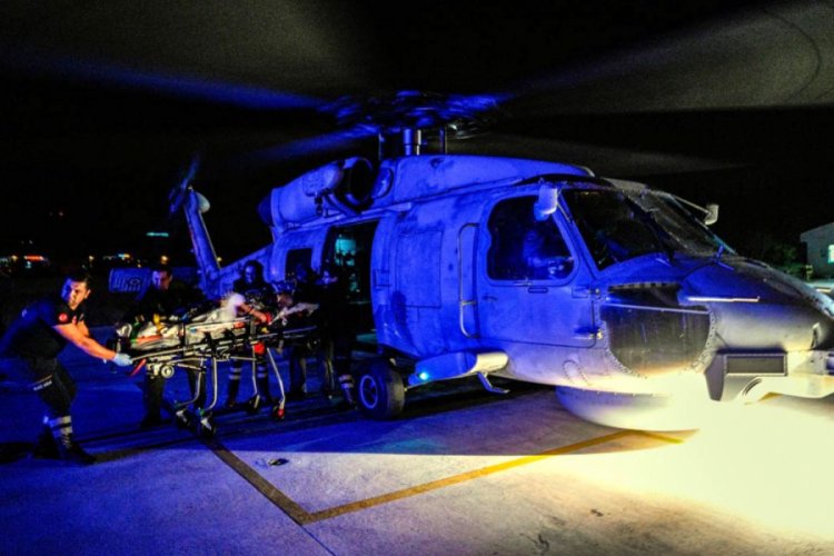 G&ouml;k&ccedil;eada'da solunum yetmezliği &ccedil;eken hastaya helikopterli sevk