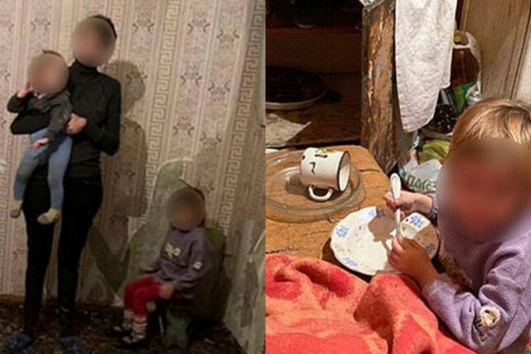 A&ccedil;lıktan duvar kağıdı yemek zorunda kalan &ccedil;ocukları polis kurtardı
