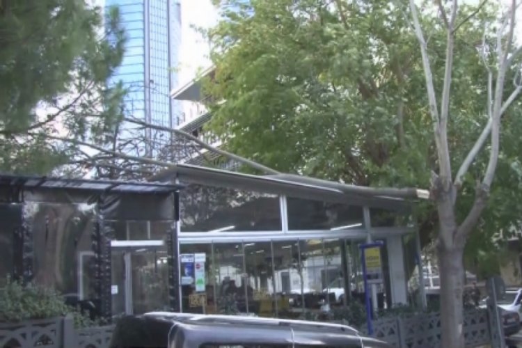 Aşırı r&uuml;zgardan kırılan ağa&ccedil; dalı restoran &ccedil;atısına d&uuml;şt&uuml;