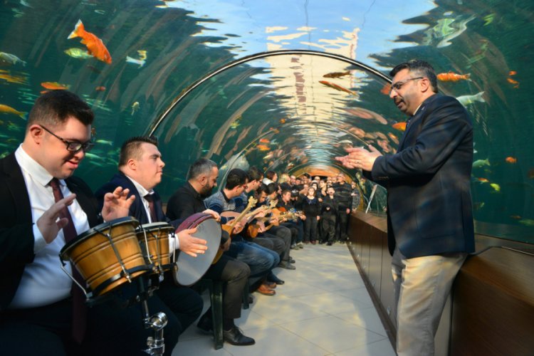 Bursa'da engelsiz y&uuml;reklerden su altında konser