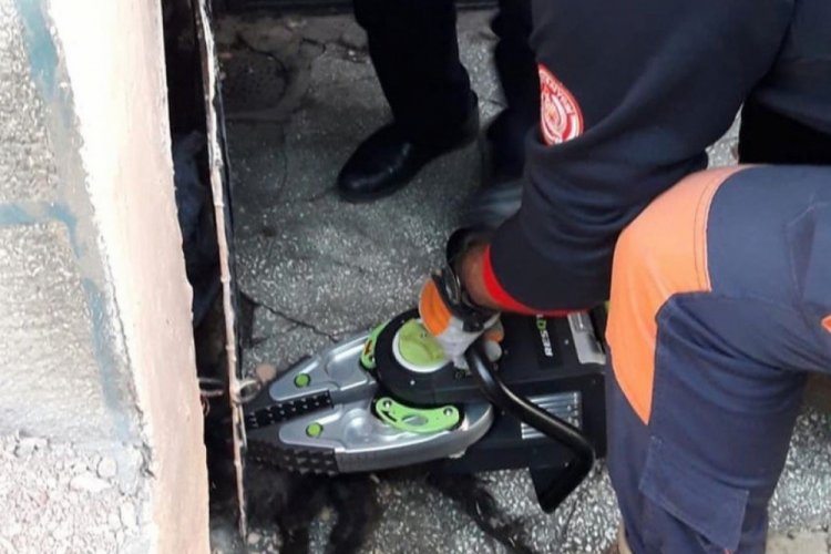 Mazgala sıkışan kedi kurtarıldı