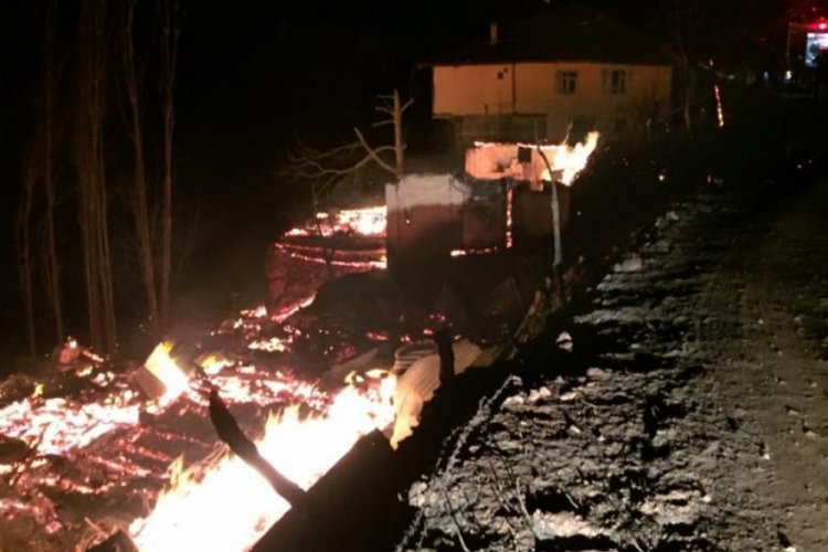 Cide'de &ccedil;ıkan yangında 3 ev ile 1 samanlık k&uuml;l oldu