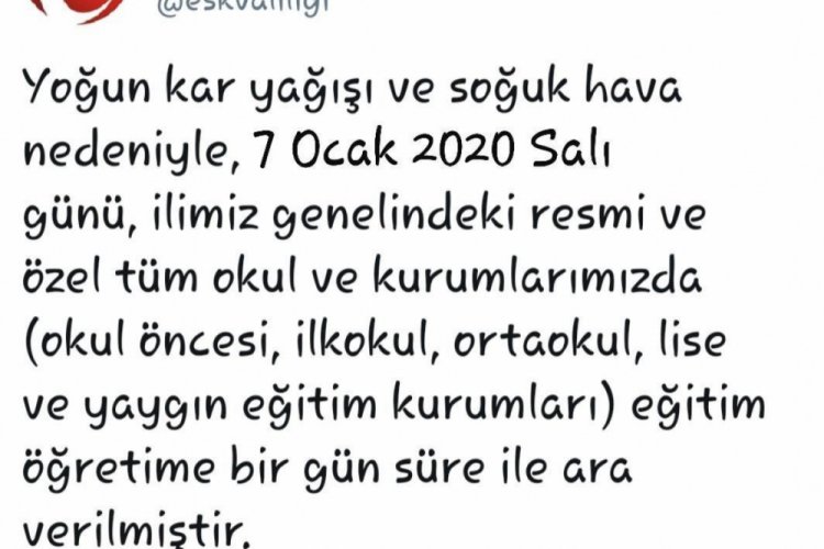 Sahte hesaptan kar tatili mesajı atıldı