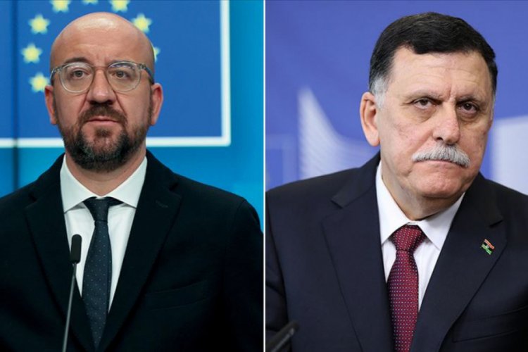 AB Konseyi Başkanı Michel ile Libya UMH Başkanlık Konseyi Başkanı Serrac g&ouml;r&uuml;şt&uuml;