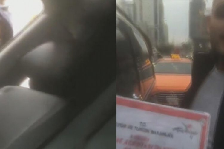 Taksiciler, yol kesip evrak kontrol&uuml; yaptı