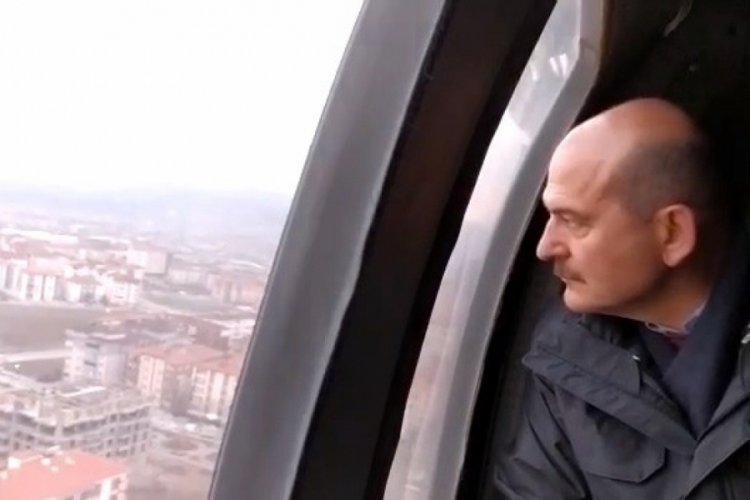Bakan Soylu, deprem b&ouml;lgelerini havadan inceledi