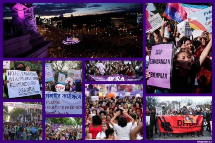 Binlerce kadın "ger&ccedil;ek eşitlik" i&ccedil;in y&uuml;r&uuml;d&uuml;