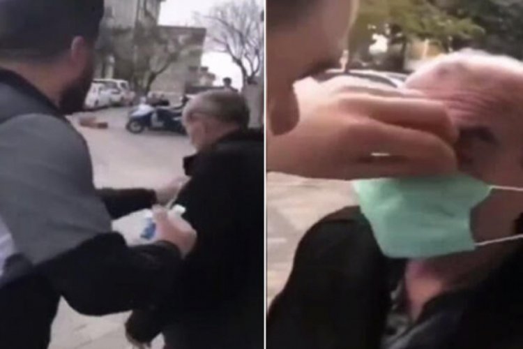 Yaşlı adamı zorla durdurdular, maske takıp başına kolonya d&ouml;kt&uuml;ler!