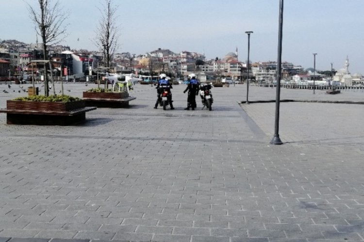 Sahilde yasağa uymayan vatandaşlara drone ile denetim