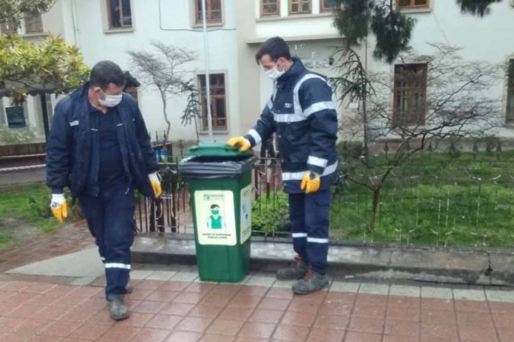 Bursa Karacabey Belediyesi'nden kullanılmış maske ve eldivenler i&ccedil;in &ouml;nlem