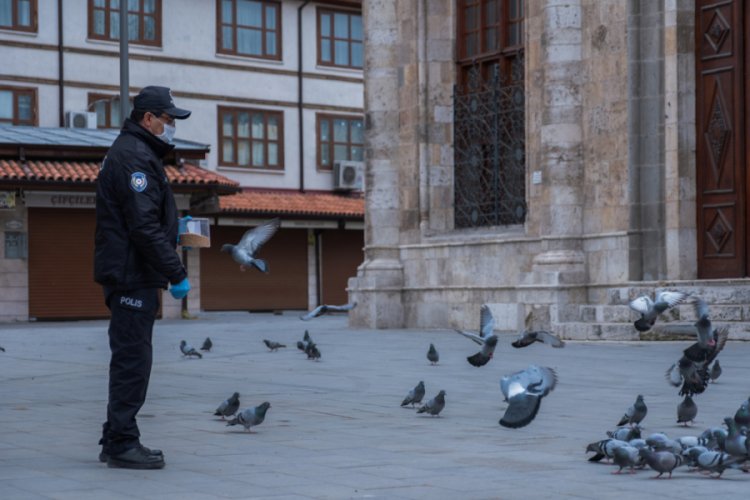 Polisler, g&uuml;vercinleri besledi