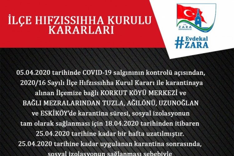 Sivas'ta 1 k&ouml;y ve 4 mezranın karantinası sona erdi