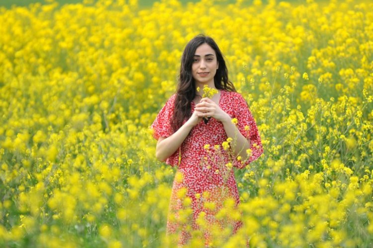 Bursa'da kanola tarlaları, doğal fotoğraf st&uuml;dyosu oldu