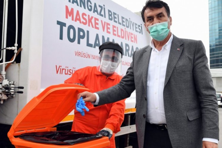 Bursa Osmangazi'de atık maske ve eldivenler i&ccedil;in &ouml;zel ekip