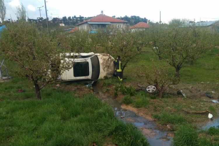 Kontrolden &ccedil;ıkan otomobil elma bah&ccedil;esine takla attı