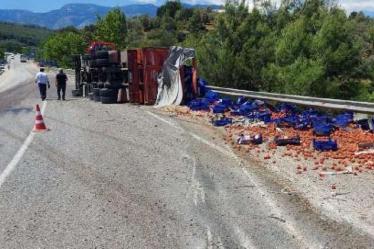 20 ton domates yola dağıldı